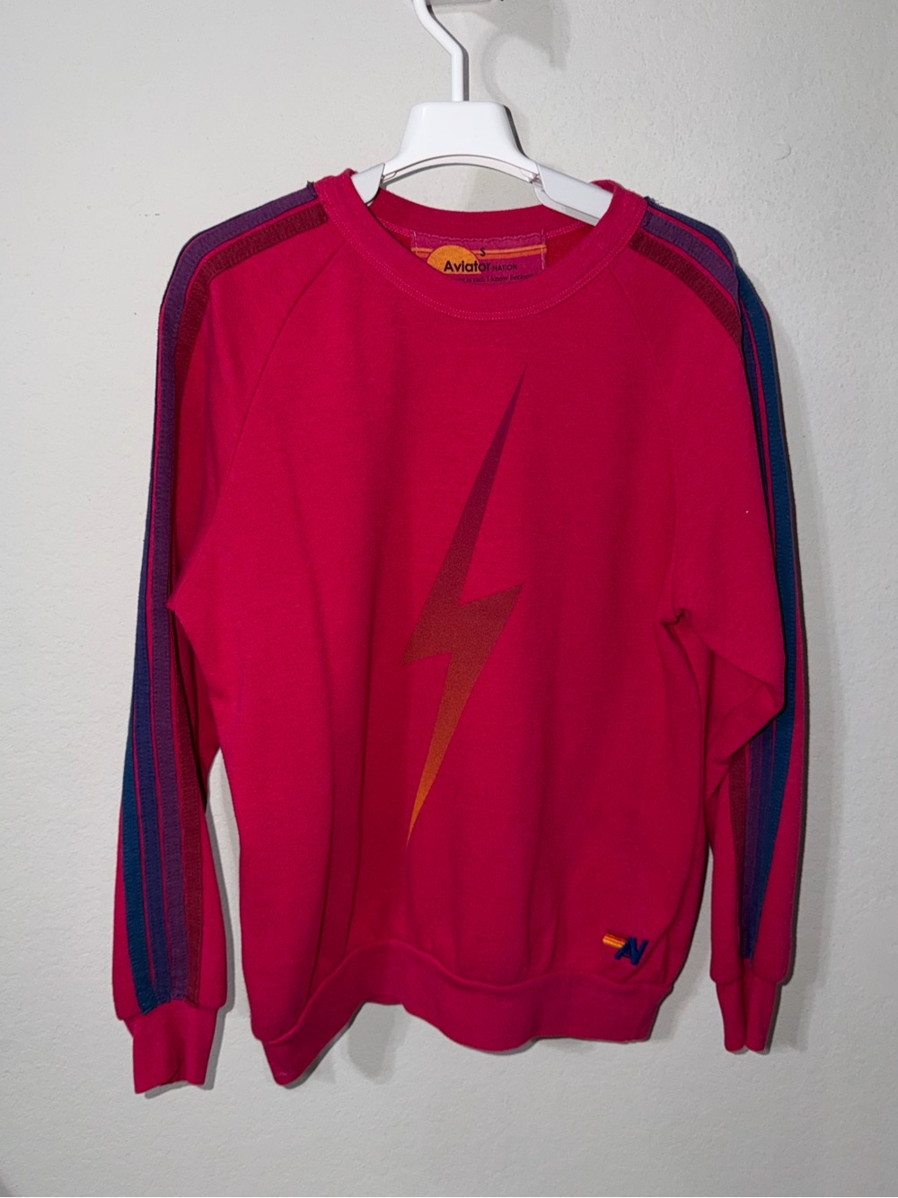 Aviator Nation Bolt 5 Stripe Crew Sweatshirt Pink Size Small - Picture 2 of 8